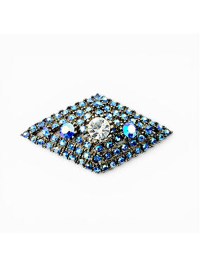 Blue Rhinestone Brooch Navette AB Crystal Vintage Mid Century Silver Tone Pin